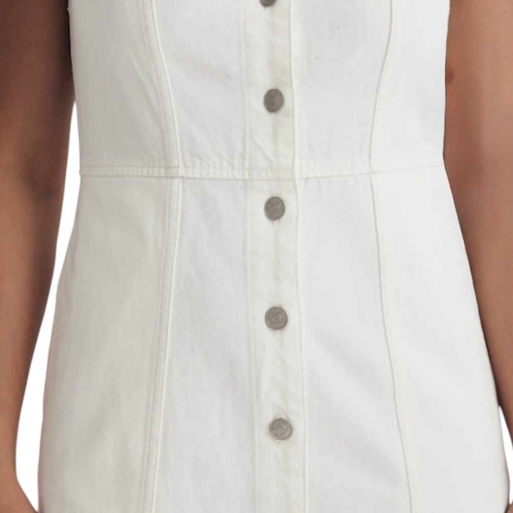 NWT Madewell Denim Square Neck Sleeveless Mini Dress in Tile White Size 14 - Picture 5 of 13